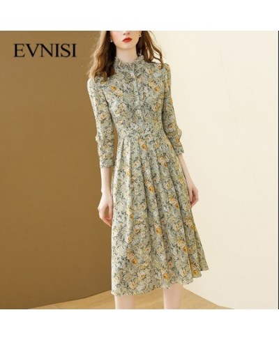 Boho Floral Chiffon Dress Women 2022 Spring And Summer New Stand Collar A-line Fold Bohemian Dresses Single Breasted Robe $61...