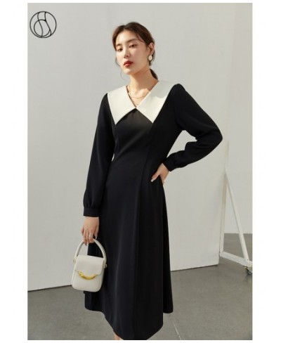 French V-neck Contrast Color Stitching Dress Women Autumn 2022 Slim Temperament Elegant Back Big Bowknot Female Midi Skirt $1...