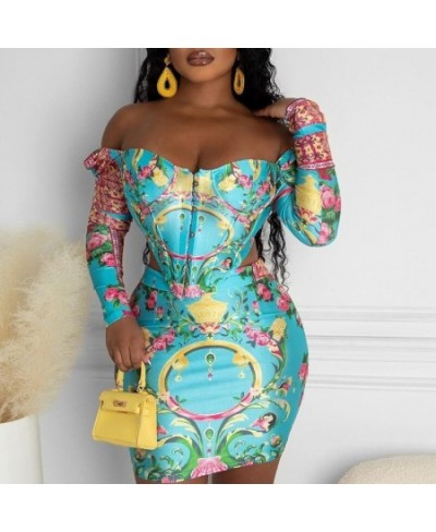 Women Casual Cold Shoulder Long Sleeves Asymmetrical Mini Sexy Bodycon All Over Print Skirt Sets $43.20 - Suits & Sets