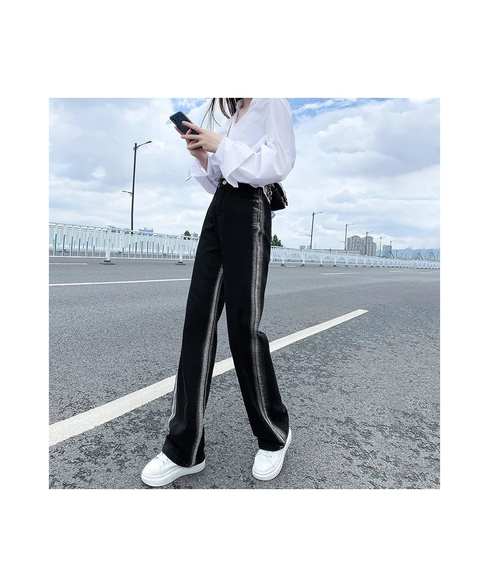 Fall High Waist Black Jeans Stripe Color Patchwork Straight Loose Denim Pants Women Full Length Trousers Streetwear Jean $41....