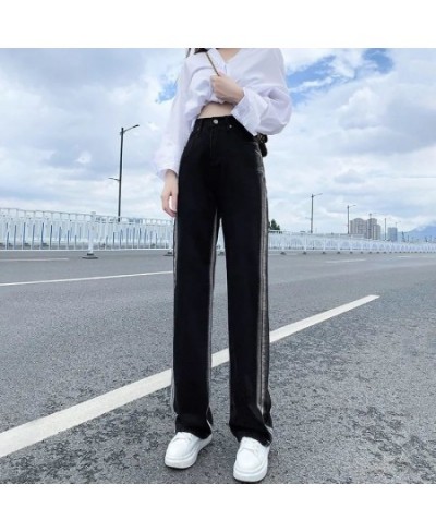 Fall High Waist Black Jeans Stripe Color Patchwork Straight Loose Denim Pants Women Full Length Trousers Streetwear Jean $41....