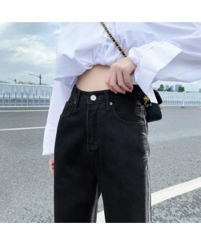 Fall High Waist Black Jeans Stripe Color Patchwork Straight Loose Denim Pants Women Full Length Trousers Streetwear Jean $41....