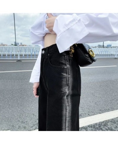 Fall High Waist Black Jeans Stripe Color Patchwork Straight Loose Denim Pants Women Full Length Trousers Streetwear Jean $41....