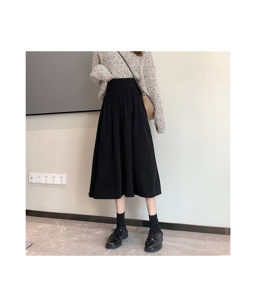 Korean Corduroy Midi Skirt Women Autumn Winter Solid Color High Waist Skirt Woman A Line Pleated Long Skirts Ladies 2023 $36....