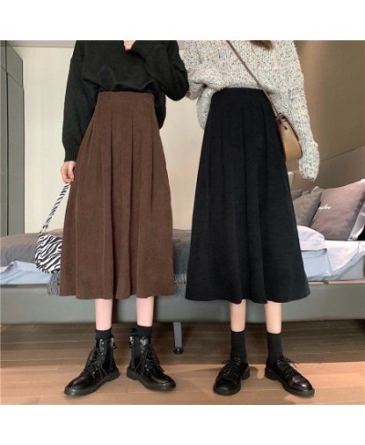 Korean Corduroy Midi Skirt Women Autumn Winter Solid Color High Waist Skirt Woman A Line Pleated Long Skirts Ladies 2023 $36....