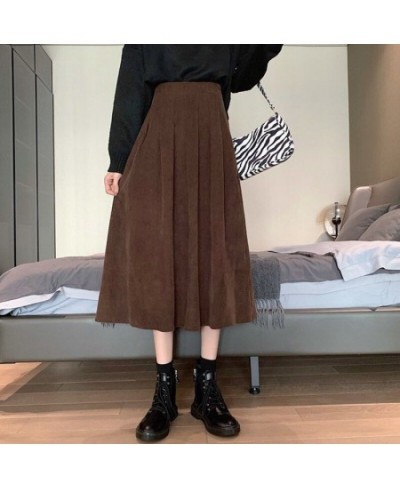 Korean Corduroy Midi Skirt Women Autumn Winter Solid Color High Waist Skirt Woman A Line Pleated Long Skirts Ladies 2023 $36....