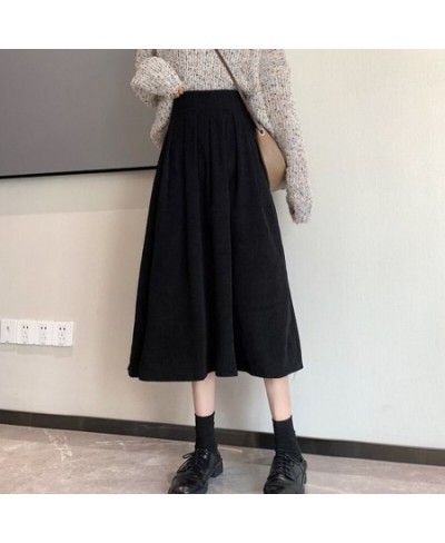 Korean Corduroy Midi Skirt Women Autumn Winter Solid Color High Waist Skirt Woman A Line Pleated Long Skirts Ladies 2023 $36....