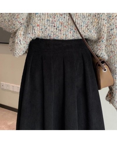 Korean Corduroy Midi Skirt Women Autumn Winter Solid Color High Waist Skirt Woman A Line Pleated Long Skirts Ladies 2023 $36....