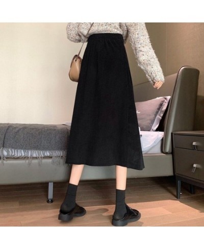 Korean Corduroy Midi Skirt Women Autumn Winter Solid Color High Waist Skirt Woman A Line Pleated Long Skirts Ladies 2023 $36....