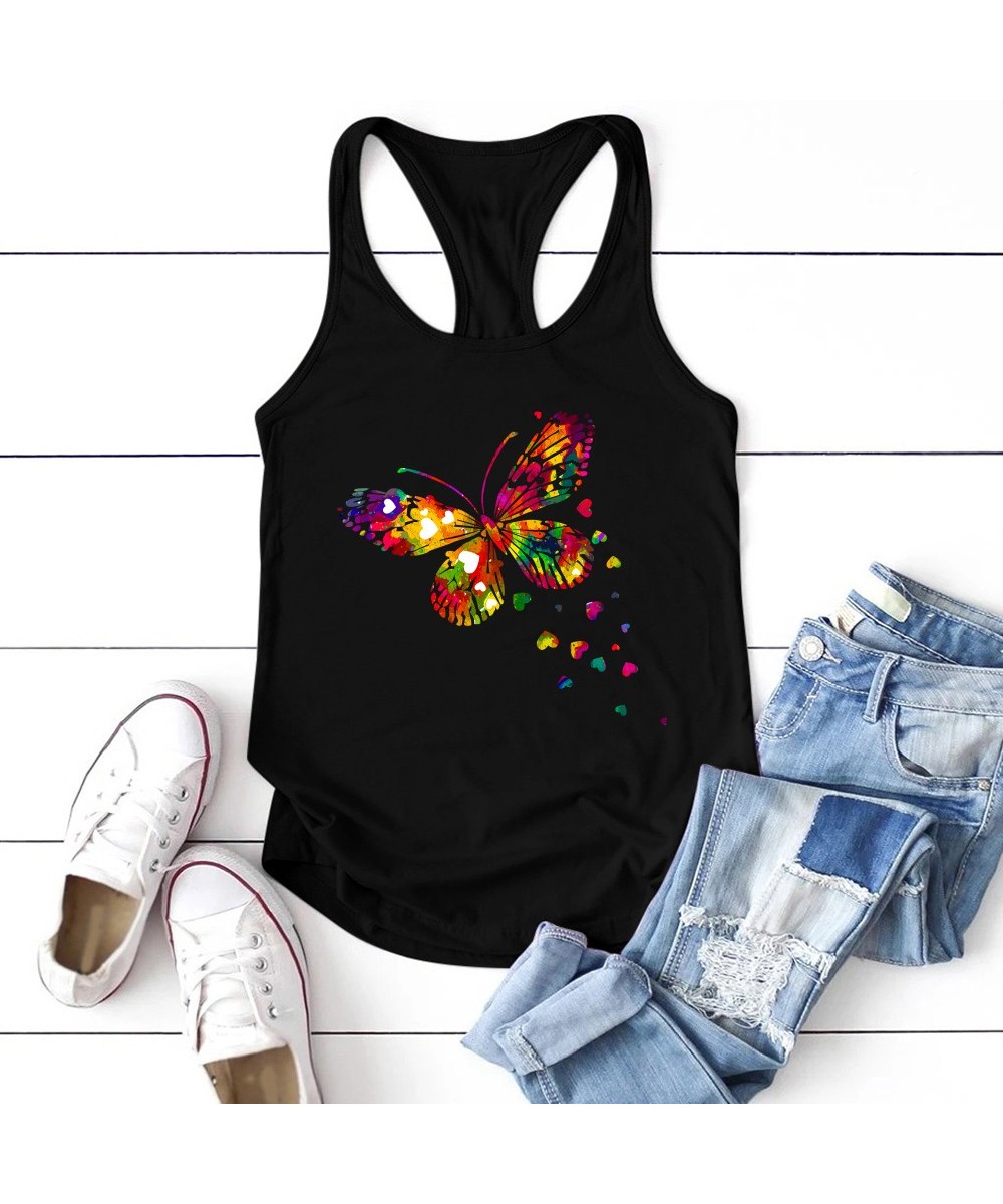 Color Butterfly Print Women Tank Tops 2023 Summer Loose Oversized Tank Top for Lades Clothes Loose White Vest Harajuku Shirt ...