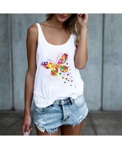 Color Butterfly Print Women Tank Tops 2023 Summer Loose Oversized Tank Top for Lades Clothes Loose White Vest Harajuku Shirt ...