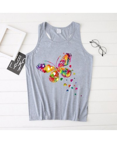 Color Butterfly Print Women Tank Tops 2023 Summer Loose Oversized Tank Top for Lades Clothes Loose White Vest Harajuku Shirt ...