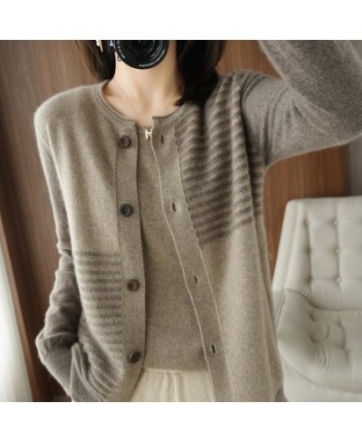 100% Cashmere Round neck sweaters Autumn/Winter 2023 Women's Collar Cardigan Casual Knit Tops Korean Plus Size Female Jacket ...