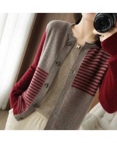 100% Cashmere Round neck sweaters Autumn/Winter 2023 Women's Collar Cardigan Casual Knit Tops Korean Plus Size Female Jacket ...