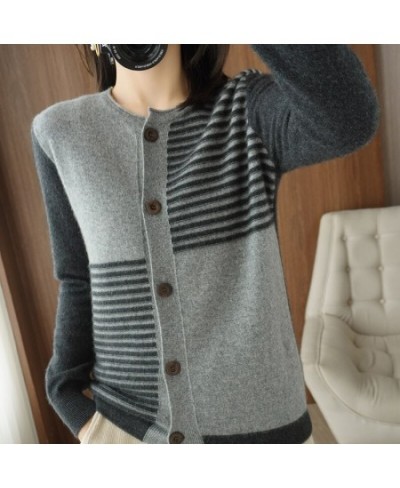 100% Cashmere Round neck sweaters Autumn/Winter 2023 Women's Collar Cardigan Casual Knit Tops Korean Plus Size Female Jacket ...