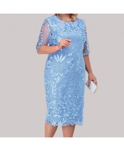 Plus Size 4Xl 5Xl Women Summer Autumn Dress Elegant Lace Dress Female Blue Evening Party Dresses Big Size Curvy Cocktail $55....