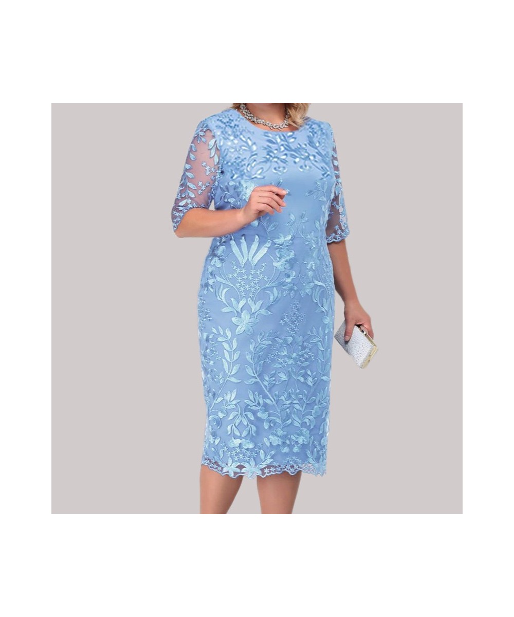 Plus Size 4Xl 5Xl Women Summer Autumn Dress Elegant Lace Dress Female Blue Evening Party Dresses Big Size Curvy Cocktail $55....