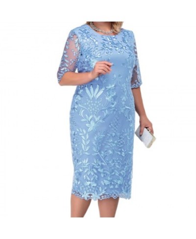 Plus Size 4Xl 5Xl Women Summer Autumn Dress Elegant Lace Dress Female Blue Evening Party Dresses Big Size Curvy Cocktail $55....