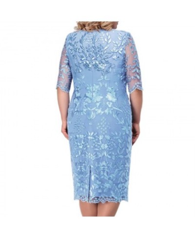 Plus Size 4Xl 5Xl Women Summer Autumn Dress Elegant Lace Dress Female Blue Evening Party Dresses Big Size Curvy Cocktail $55....