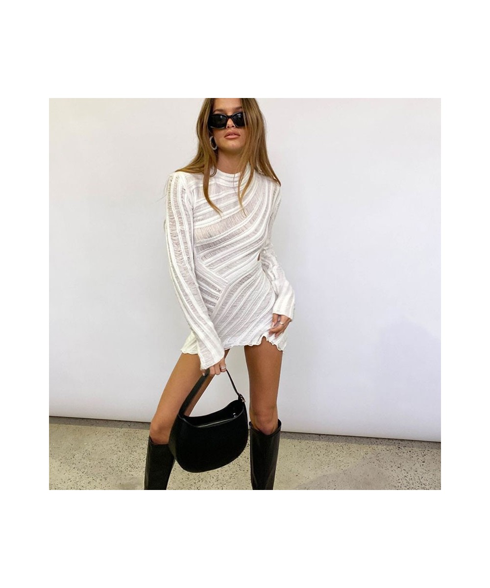 Sexy Cut Out Mini Dress For Women Elegant Knit Hollow Out Long Sleeve Bodycon Dresses Spring Party Evening Tassels Lady Robe ...