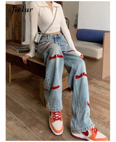 Letter Embroidery Jeans Female Autumn Korean Jeans New Style Retro High Waist Wide Leg Blue Denim Pants Women S-XL $51.55 - B...