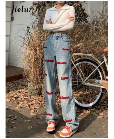 Letter Embroidery Jeans Female Autumn Korean Jeans New Style Retro High Waist Wide Leg Blue Denim Pants Women S-XL $51.55 - B...