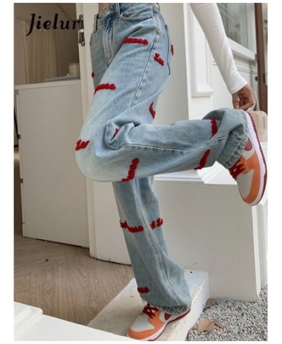 Letter Embroidery Jeans Female Autumn Korean Jeans New Style Retro High Waist Wide Leg Blue Denim Pants Women S-XL $51.55 - B...