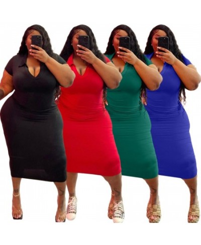 Summer Plus Size Women Casual Dress V Neck Solid Short Sleeves Leisure Party Club Sport Dresses 4XL 5XL Wholesale $38.63 - Pl...