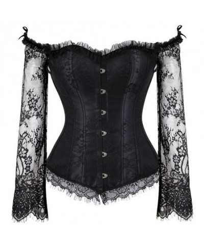 Fashion Women Off Shoulder Strapless Corsets Bustiers Floral Lace Overlay Corset Plus Size Corselet Top Overbust Burlesque $6...