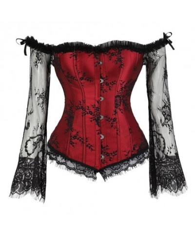 Fashion Women Off Shoulder Strapless Corsets Bustiers Floral Lace Overlay Corset Plus Size Corselet Top Overbust Burlesque $6...