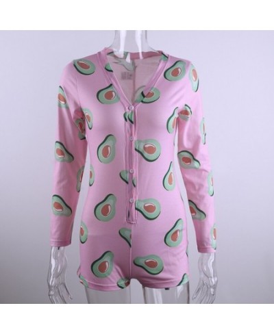 New Womens Autumn Sleepwear Pyjamas Funny Fruit Print Long Sleeve Skinny Short Jumpsuit Casual Cute Christmas Onesies Adult $...