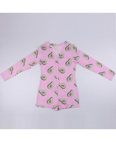 New Womens Autumn Sleepwear Pyjamas Funny Fruit Print Long Sleeve Skinny Short Jumpsuit Casual Cute Christmas Onesies Adult $...