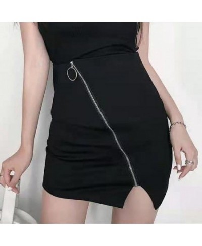 Women Stylish PU Leather White Zipper Patchwork Skirt High Waist Skirt Korean Solid Color Short Sexy Bodycon Skirts Mini Bott...