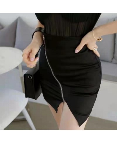 Women Stylish PU Leather White Zipper Patchwork Skirt High Waist Skirt Korean Solid Color Short Sexy Bodycon Skirts Mini Bott...