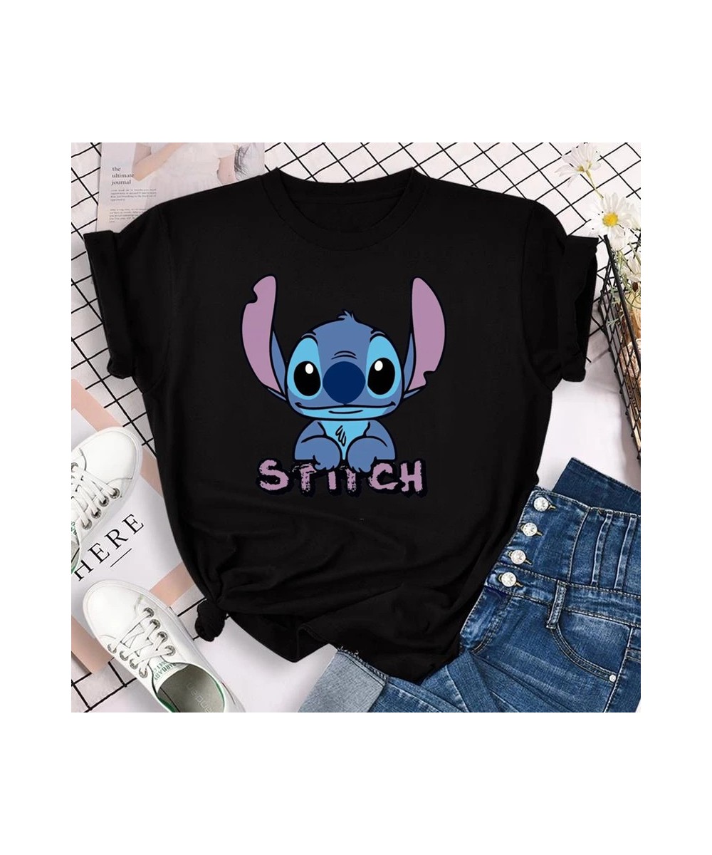 2023 Kawaii Stitch T-shirt Summer Female Y2k Clothes Casual Black Top Women's T-shirt Fashion Streetwear $20.78 - Women Tops