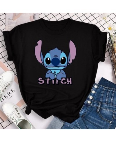 2023 Kawaii Stitch T-shirt Summer Female Y2k Clothes Casual Black Top Women's T-shirt Fashion Streetwear $20.78 - Women Tops