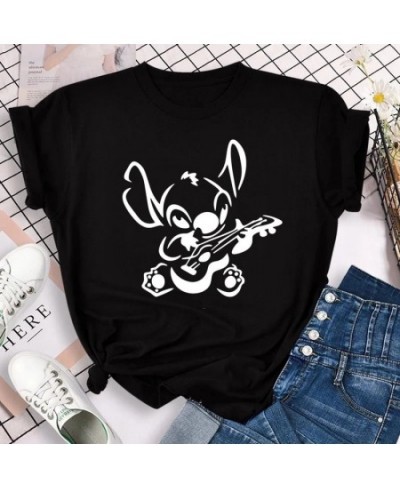 2023 Kawaii Stitch T-shirt Summer Female Y2k Clothes Casual Black Top Women's T-shirt Fashion Streetwear $20.78 - Women Tops