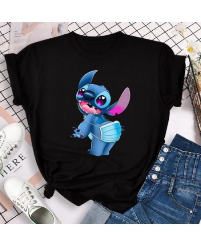 2023 Kawaii Stitch T-shirt Summer Female Y2k Clothes Casual Black Top Women's T-shirt Fashion Streetwear $20.78 - Women Tops