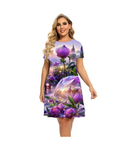 3D Peacock Fairy Print Dresses Summer 2023 Trend Short Sleeve Loose Clothing Fashion Casual Scenery Flower Theme Mini Dress $...