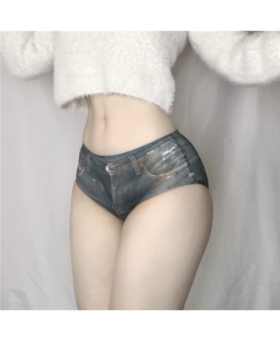 Low waist cotton fake denim jeans underwear Print seamless briefs panties one size sexy lingerie women $13.83 - Underwear