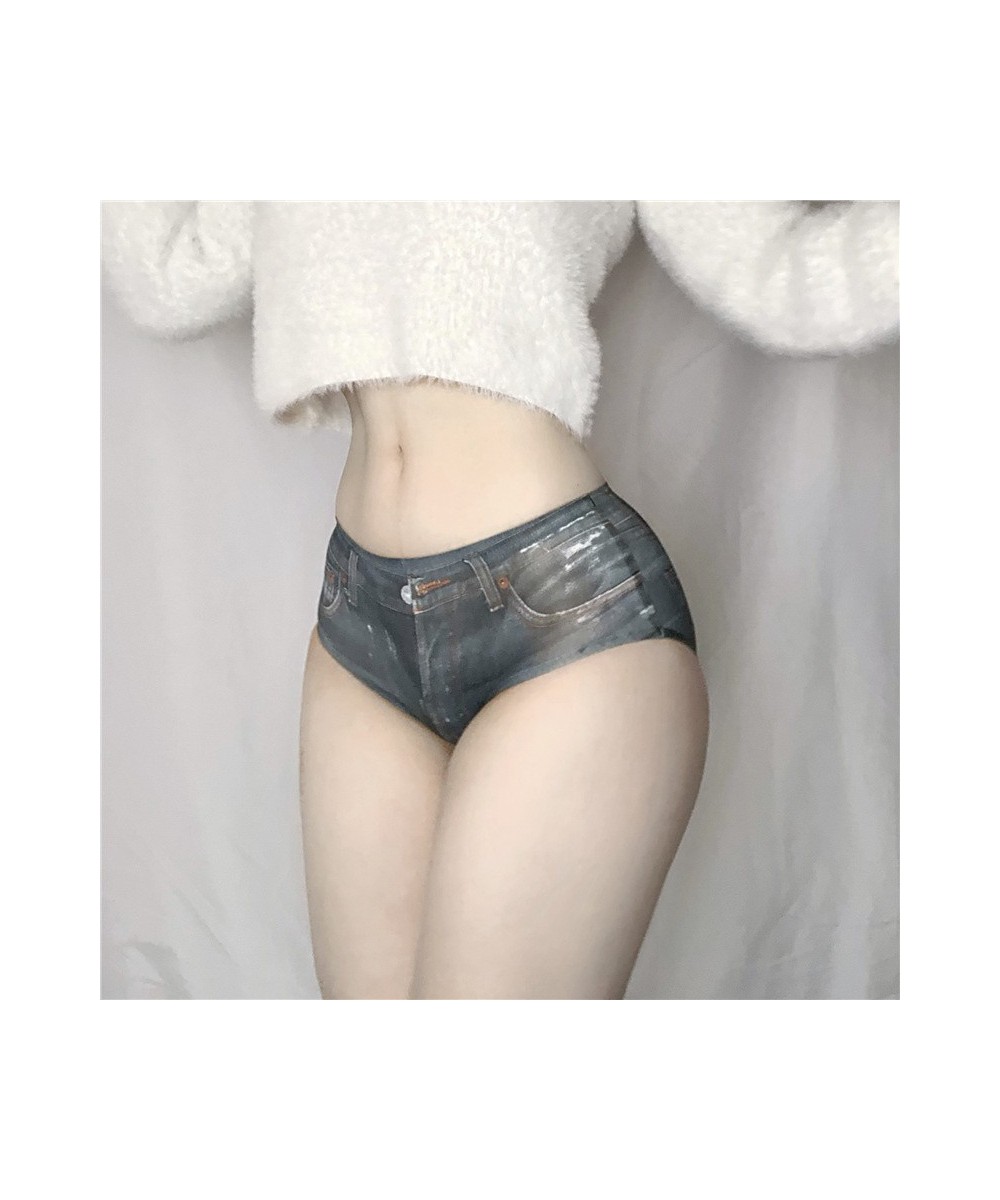 Low waist cotton fake denim jeans underwear Print seamless briefs panties one size sexy lingerie women $13.83 - Underwear