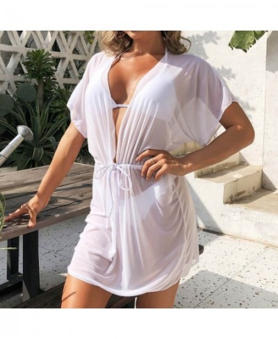 Women sexy Sheer Mesh Rayon Cover Up Beachwear suit Beach Wrap Bikini Wraps Solid Sheer Lace-Up Cover Up summer 2023 $18.51 -...