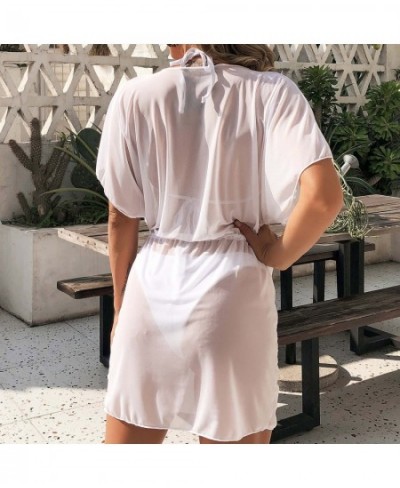 Women sexy Sheer Mesh Rayon Cover Up Beachwear suit Beach Wrap Bikini Wraps Solid Sheer Lace-Up Cover Up summer 2023 $18.51 -...