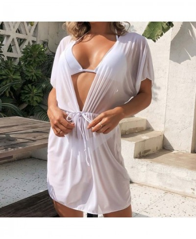 Women sexy Sheer Mesh Rayon Cover Up Beachwear suit Beach Wrap Bikini Wraps Solid Sheer Lace-Up Cover Up summer 2023 $18.51 -...