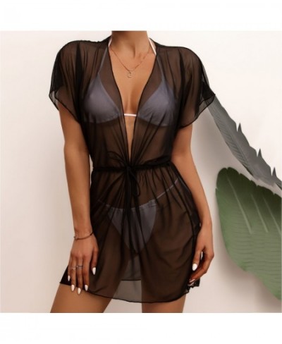 Women sexy Sheer Mesh Rayon Cover Up Beachwear suit Beach Wrap Bikini Wraps Solid Sheer Lace-Up Cover Up summer 2023 $18.51 -...