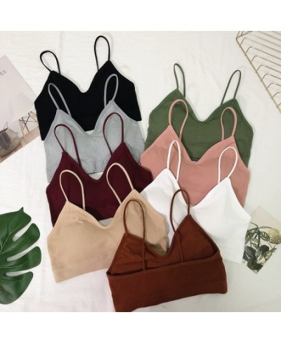 Women Bra Tops Summer V Neck Bralette Underwear Sexy Bra No Wires Solid Spaghetti Backless Brassiere Femme Slim Fit Bra $13.6...