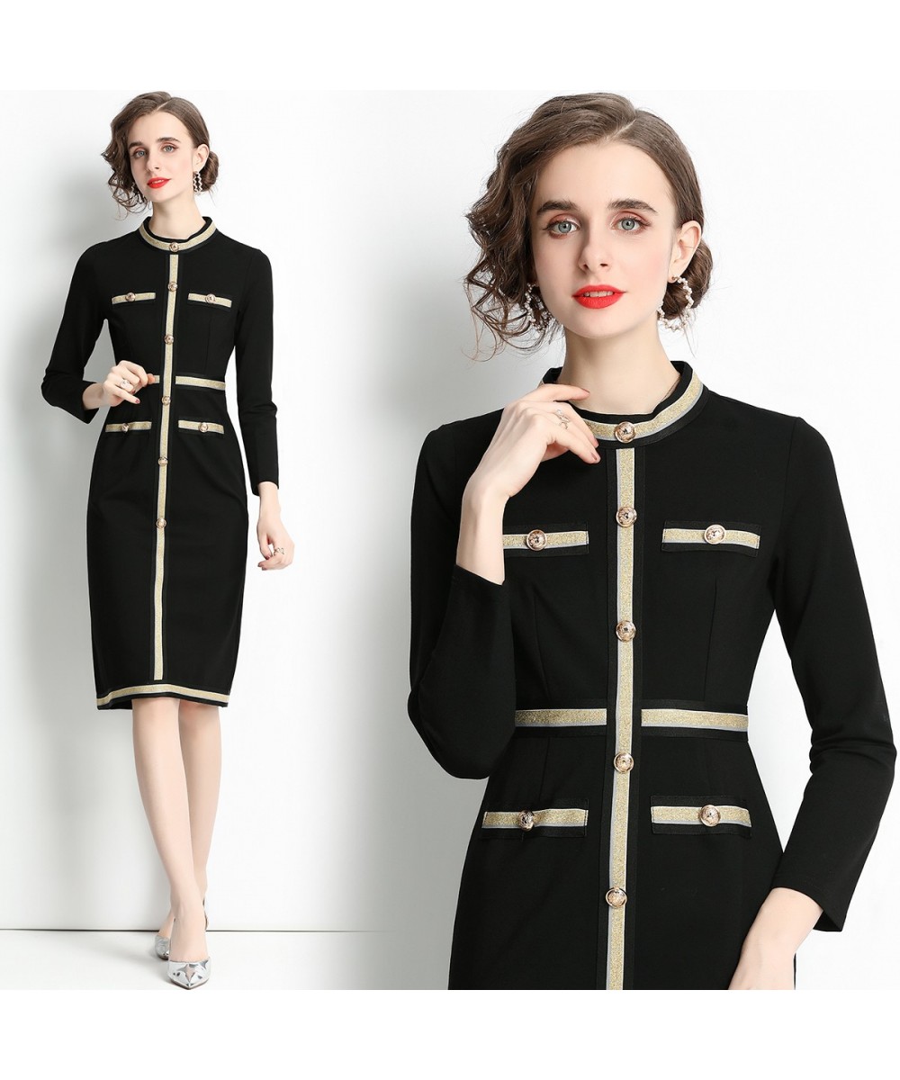 Autumn Vintage Runway Designer Knee Length Party Night Dress Women Long Sleeve Metal Button Decor Black Bodycon Dress $56.09 ...