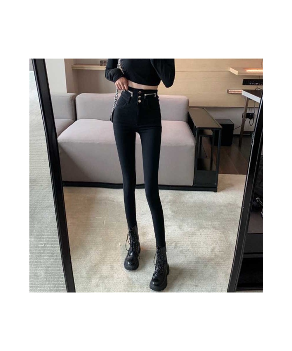 2022 New Spring Autumn New High Waist Tight Fitting Slim Zipper Decoration Stretch Black Pencil Pants Women $47.07 - Jeans