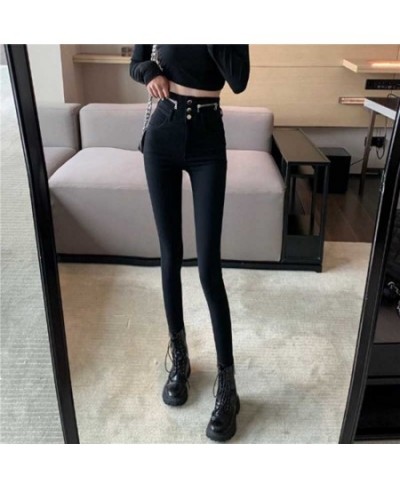 2022 New Spring Autumn New High Waist Tight Fitting Slim Zipper Decoration Stretch Black Pencil Pants Women $47.07 - Jeans