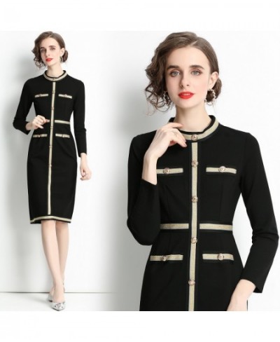 Autumn Vintage Runway Designer Knee Length Party Night Dress Women Long Sleeve Metal Button Decor Black Bodycon Dress $56.09 ...